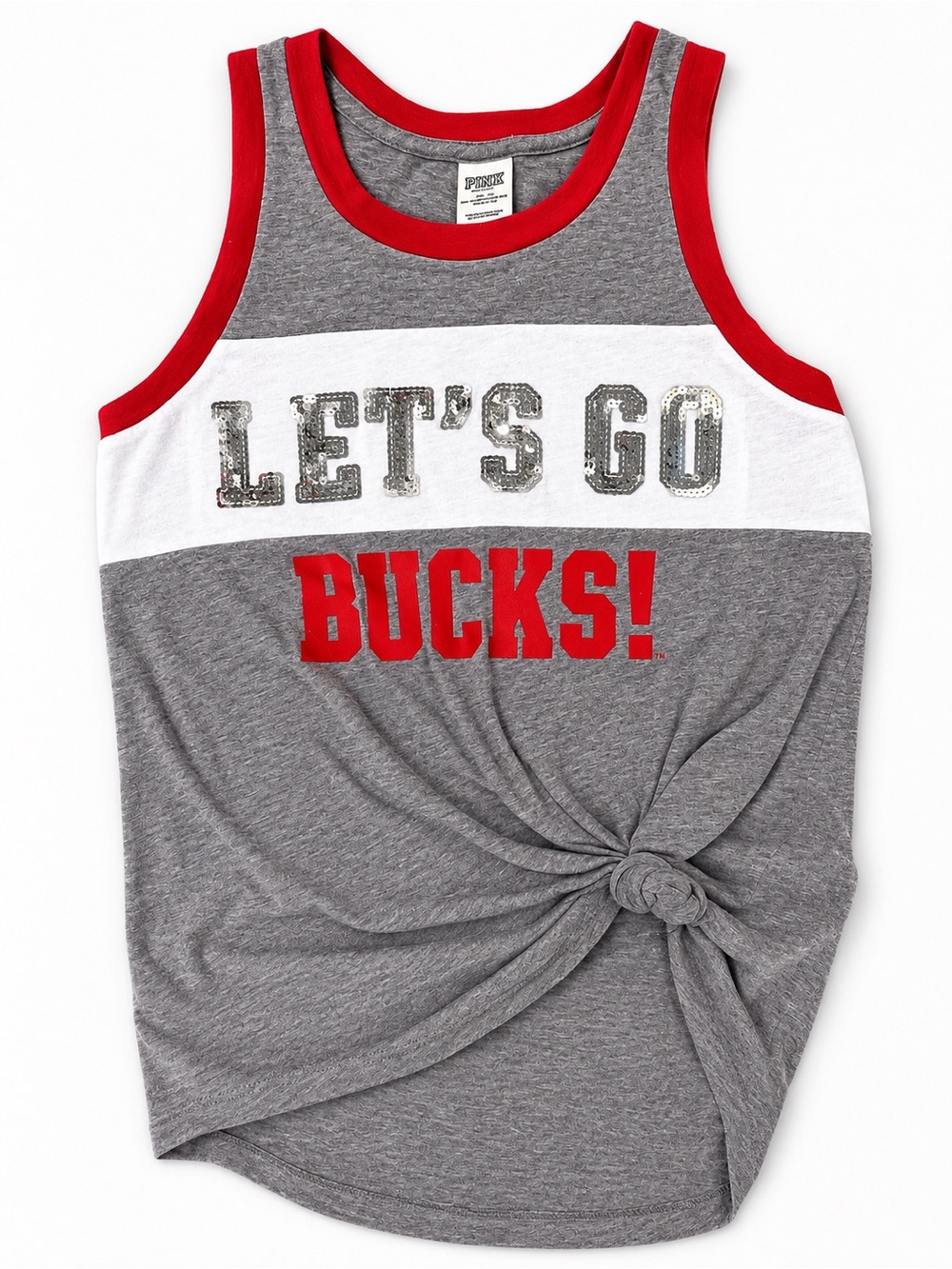 PINK Victoria's Secret Grey, White & Red 'LET'S GO BUCKS!' Tank